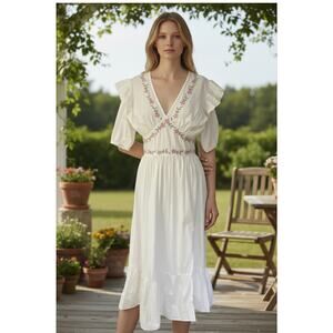 ASOS Violet Romance White Floral Embroidered Dress Size Small